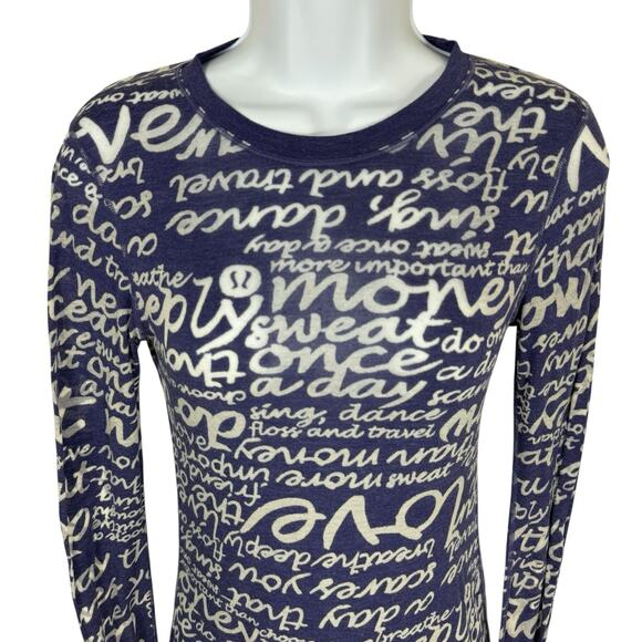 Lululemon Top Womens 6 Purple burnout manifesto mantra long sleeve sheer - Picture 2 of 7